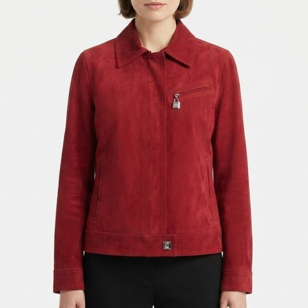 Doncaster Faux Suede Zip Front Jacket Womens 6 Red‎ Outerwear Blazer